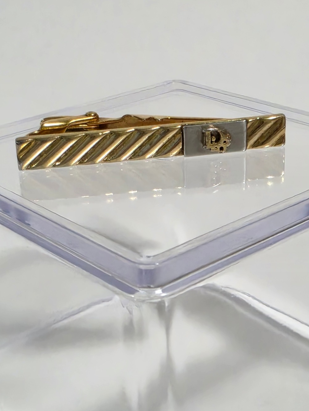 Christian Dior Gold and Silver Diagonal Stripe Tie Clip'D' Emblem Cufflinks DIY